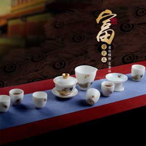 羊脂玉白瓷功夫茶具套装办公室高端陶瓷盖碗茶杯送礼盒装渡景山房